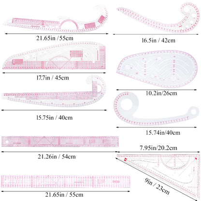 11Pcs Multifunctional French Curve Ruler Soft Plastic Patchwork Ruler Measure Dressmaking Drawing Template Craft Sewing Tools