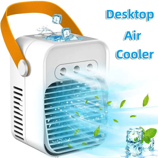 Optimize product title: Portable USB Rechargeable Mini Air Cooler Fan with Spray and Wireless Design for Home, Room, Desktop, Camping - Electric Circulator and Conditioner