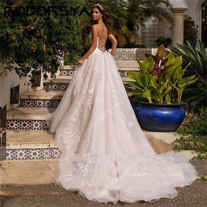 Delicate Tulle Spaghetti Straps Women Wedding Dresses Sexy Sleeveless Bridal Gowns Luxury Mopping Length Lady Vestidos De Novia