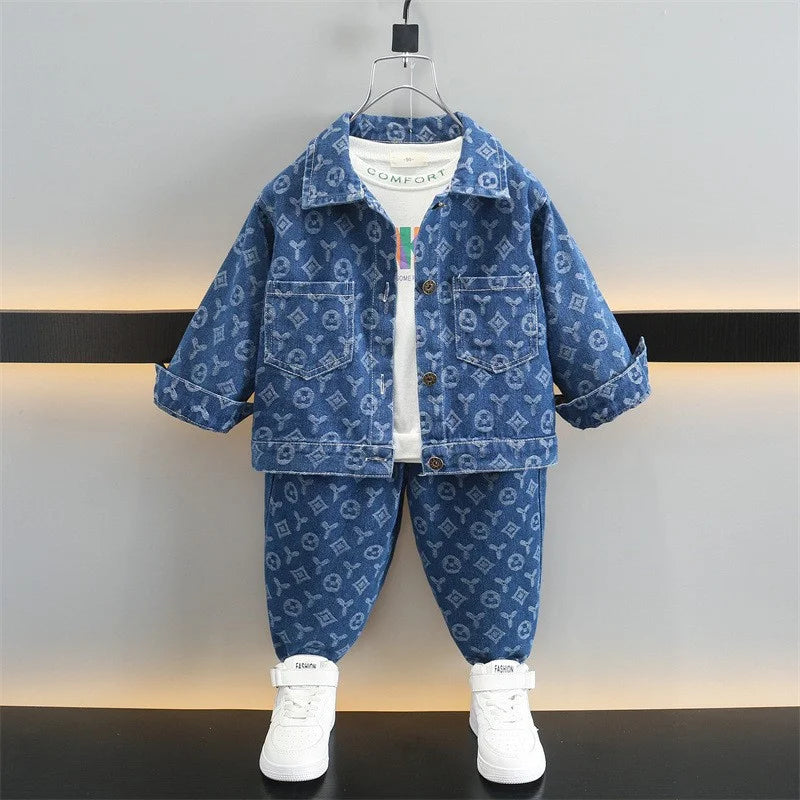 Boys Coat +Pants Kids Suits 2PCS/Set Cotton 2024 Blue Jean Spring Autumn Cotton Tracksuit Sport Christmas Gift Children Clothing