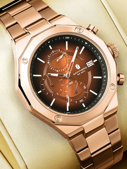 SAPPHERO Rose gold Watch  Mens Watch Luxury  Stainless Steel Quartz Watch Business Waterproof Luminous Calendar Wristwatch