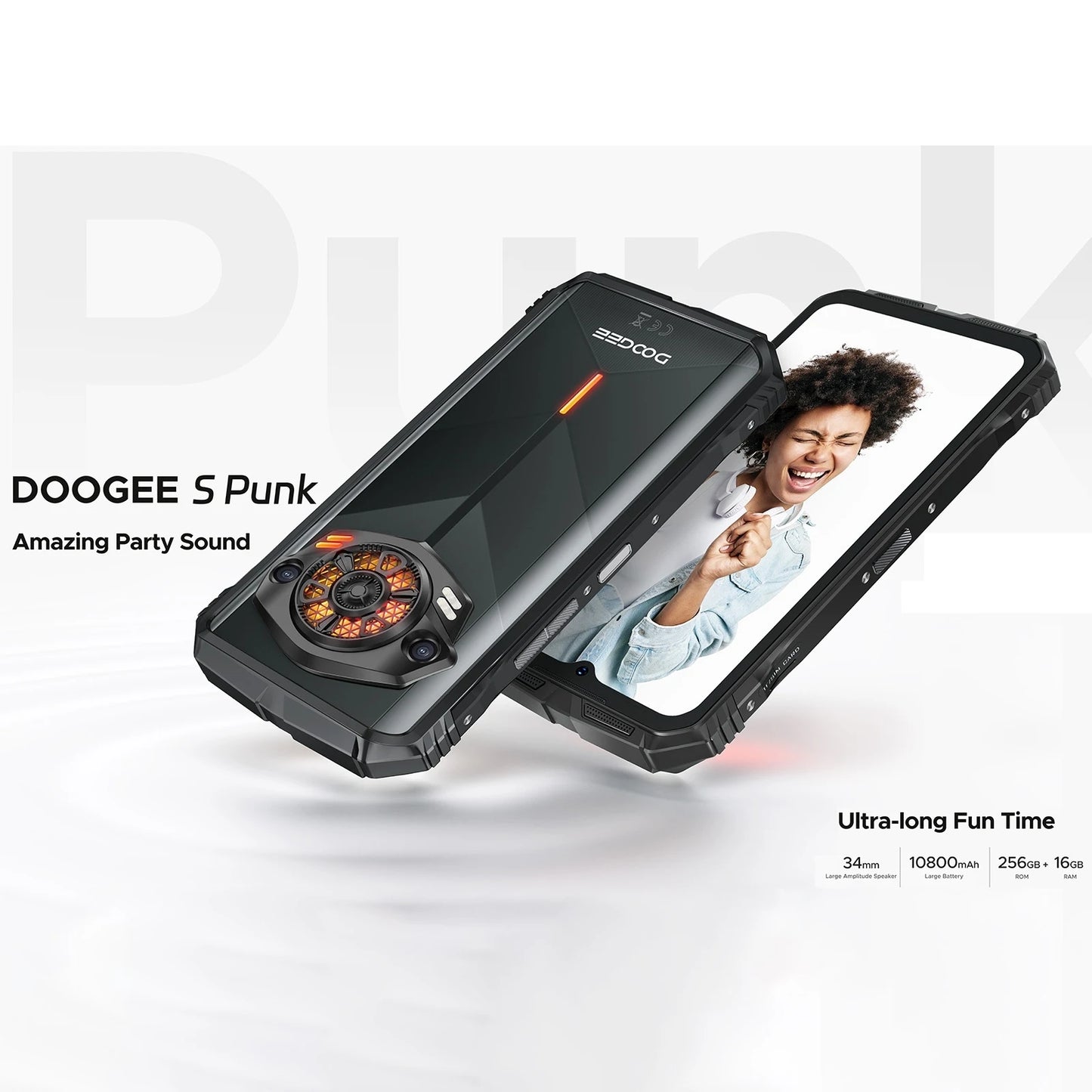 DOOGEE S Punk Rugged Smartphone LED Light Effect 6.58" 90Hz Display 6GB+256GB Android 14 Spreadtrum T606 10800mAh 50MP 4G NFC