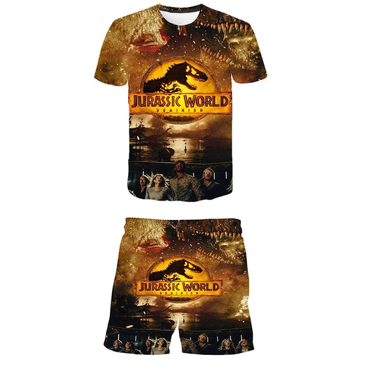 Fashion Boys Girls Summer Jurassic World Dominion Clothes Sets Children T Shirts Short Pants Clothing Suits Kids 1-14 Y Outfits