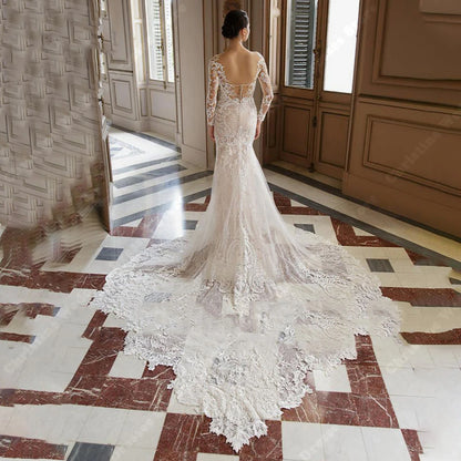 Optimize product title: Exquisite Off-The-Shoulder Mermaid Wedding Dress with Lace Applique