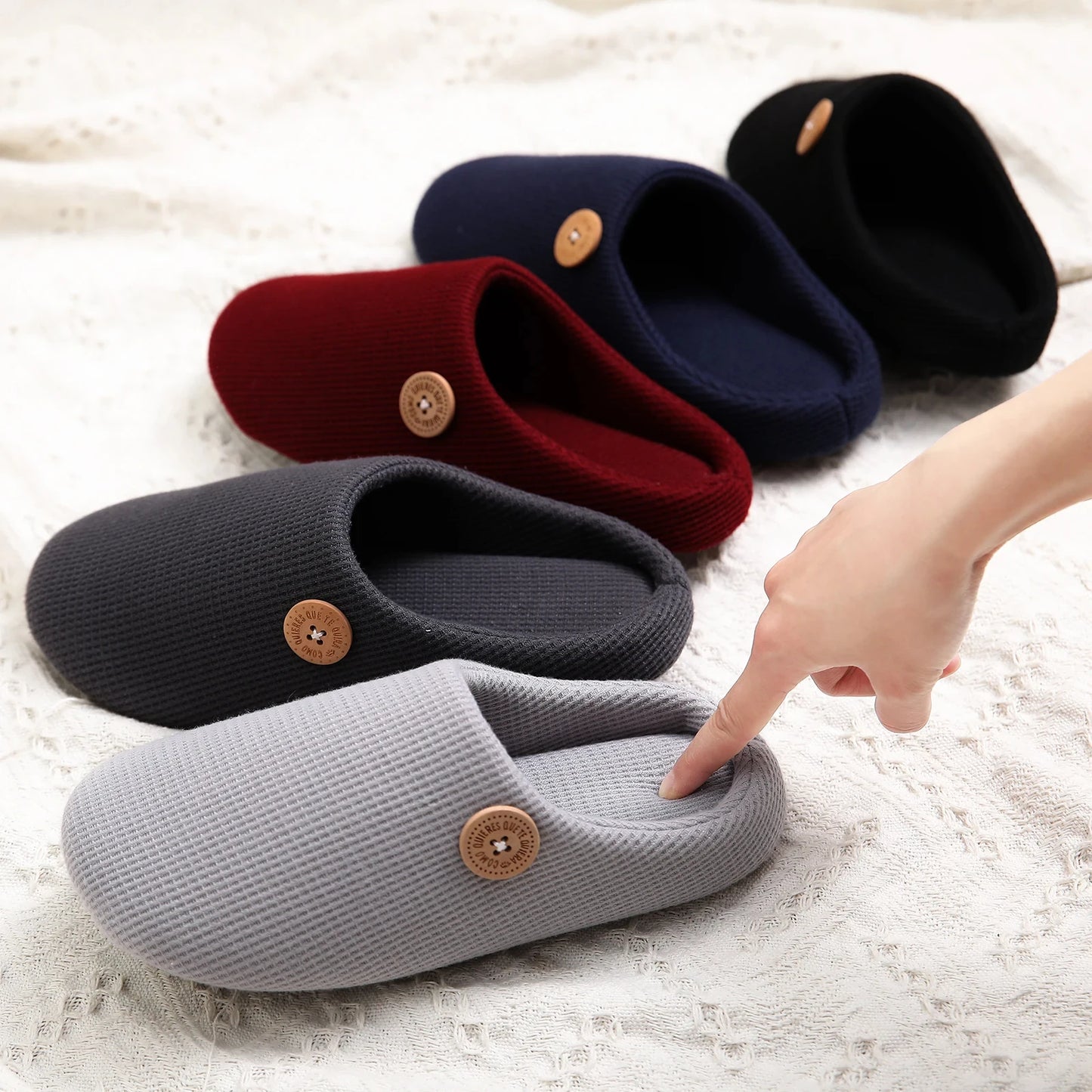 Litfun Winter Women Memory Foam Cotton Slippers With Durable Rubber Sole Anti-Slip Fluffy Warm Slippers Men Warm Home Shoes