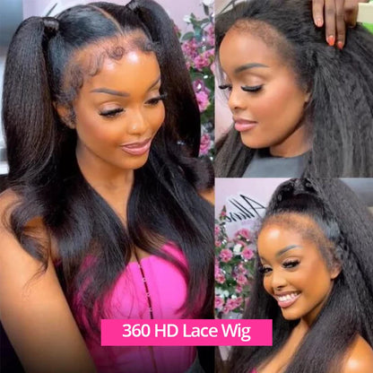 CEXXY Kinky Straight Human Hair Wig 360 Full HD Lace Frontal Wigs  250% Yaki Straight Human Hair Wig 30 38Inches High Ponytail