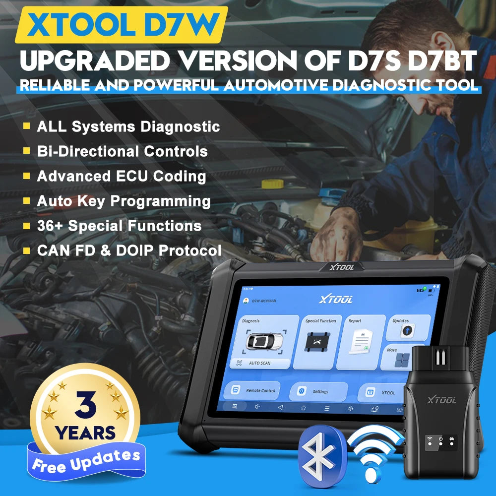 XTOOL D7W BT D7BT Bluetooth Automotive Scanner All System Car Diagnostic Tool ECU Coding Bidirectional 36+ Services CANFD DOIP