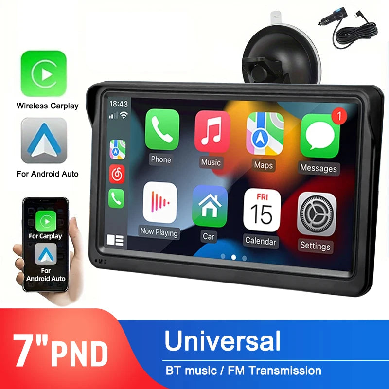 AHOUYD 7" Wireless Car Radio with Apple CarPlay & Android Auto - Touch Screen Stereo, BT Navigation, MP5, FM, USB, AUX Integration