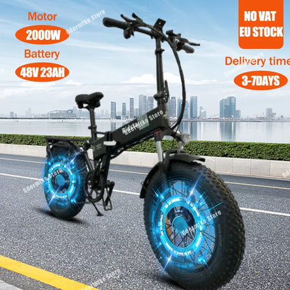 2000W Dual Motor Electric Bike H20 Pro Folding 48V23AH Hidden Battery Electric Bicycle 20*4.0 Inch Fat Tire Bike Mountain E Bike