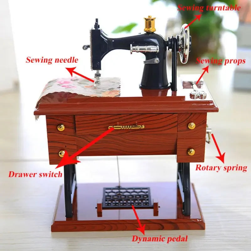 Portable Sewing Machine Sky City Retro Sewing Machine Gift Music Box Creative Birthday Gift for Girlfriend Friends Mom Music Box