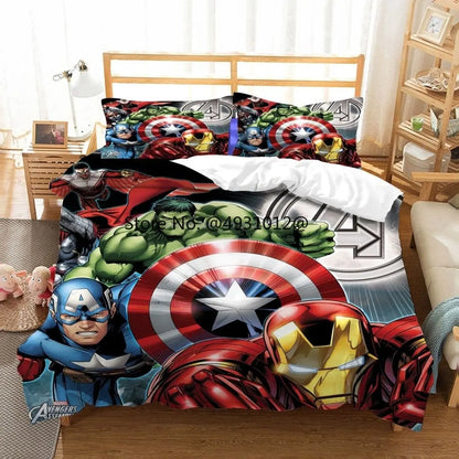 Disney Avengers Marvell Hulk Iron Man Captain US Bedding Set Boys Bedroom King Thor Quilt Duvet Cover Kids Children Gifts