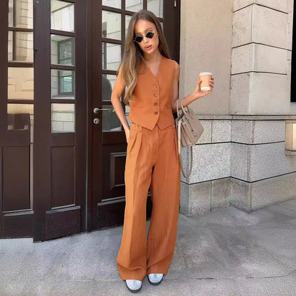 Sleeveless vest casual pants two-piece set for spring and summer new women's fashion sleeveless low waisted pants set