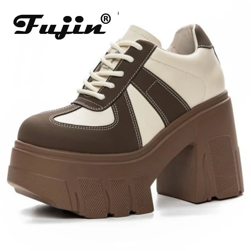 Fujin 11cm New Women Luxury Microfiber Platform Wedge Pumps Comfy Ankle Booties Genuine Leather Spring Autumn Ankle Boots Shoes