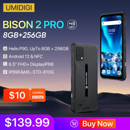 UMIDIGI BISON 2,BISON 2 Pro Rugged Android Smartphone, Unlocked Helio P90 6.5'' FHD+ 48 MP Triple Camera 6150 mAh Android 12