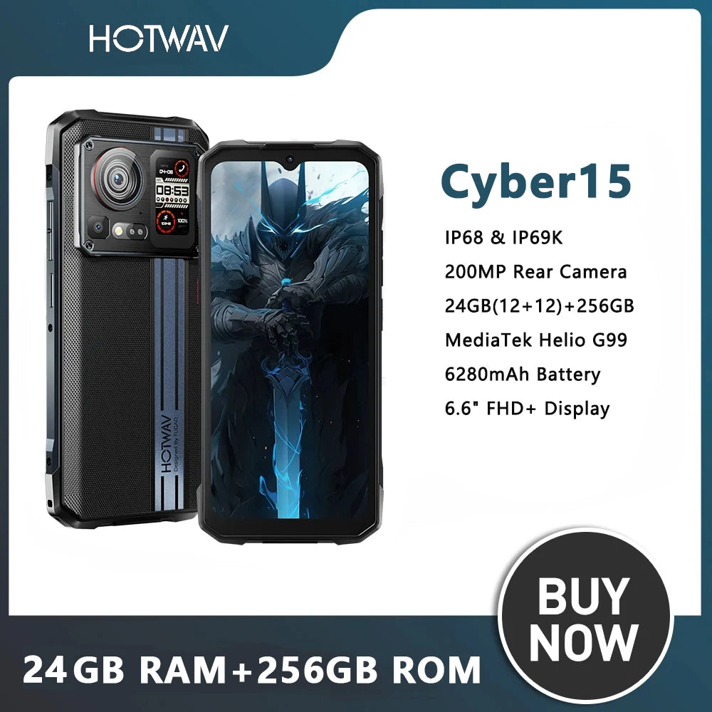 HOTWAV Cyber 15 Rugged Phone 6.6'' FHD+120Hz 2K Smartphone  200MP PixSmart G99 24(12+12)GB 256GB Ultra-thin Mobile Phone