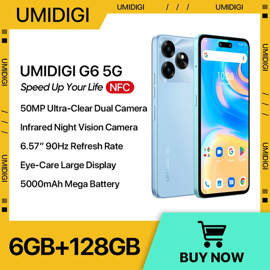 World Premiere UMIDIGI-G6 5G Smartphone Android 13 NFC Dimensity 6100 + 50MP 6GB 128GB 5000mAh 6.57 " 90Hz Cell Phone