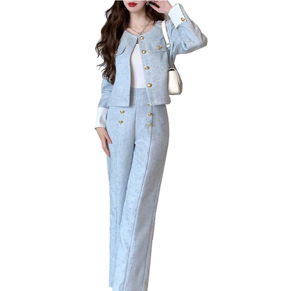 Women's Spring/Autumn Tweed Set 2024 Small Fragrant Short Coat+Pants 2 pcs Set