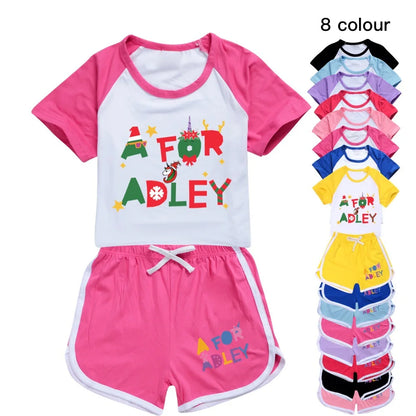 A FOR ADLEY Clothes Kids Cartoon Sports T Shirt+shorts 2-piece Set Baby Girls Comfortable Pyjamas Teenager Boys Summer Sportsuit