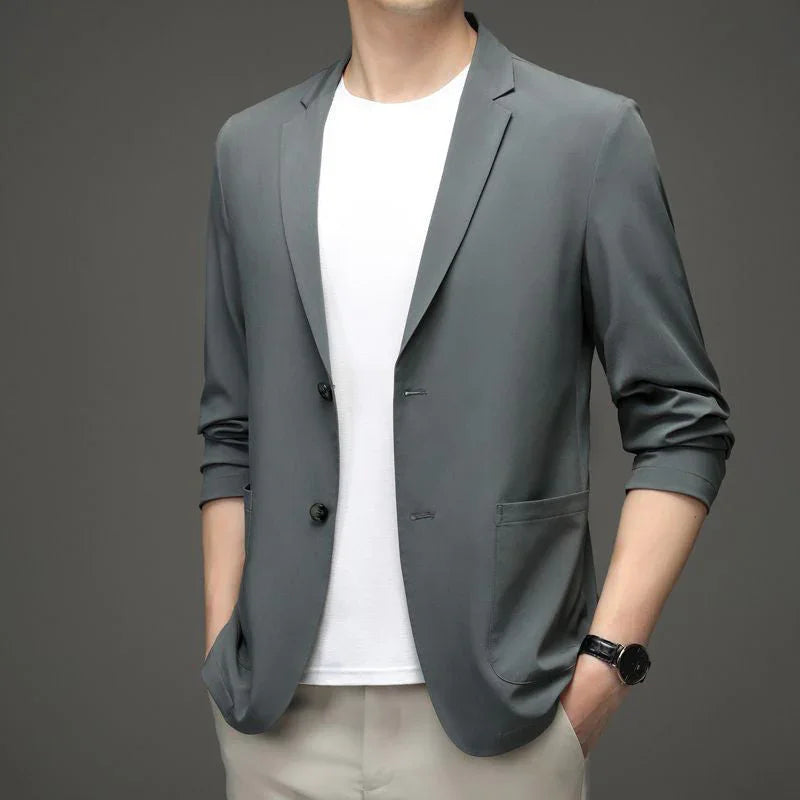 Men's Light Suit Jacket Summer Fashion Thin Blazer Anti-Wrinkle Slim Solid Lapel Casual Suit Breathable