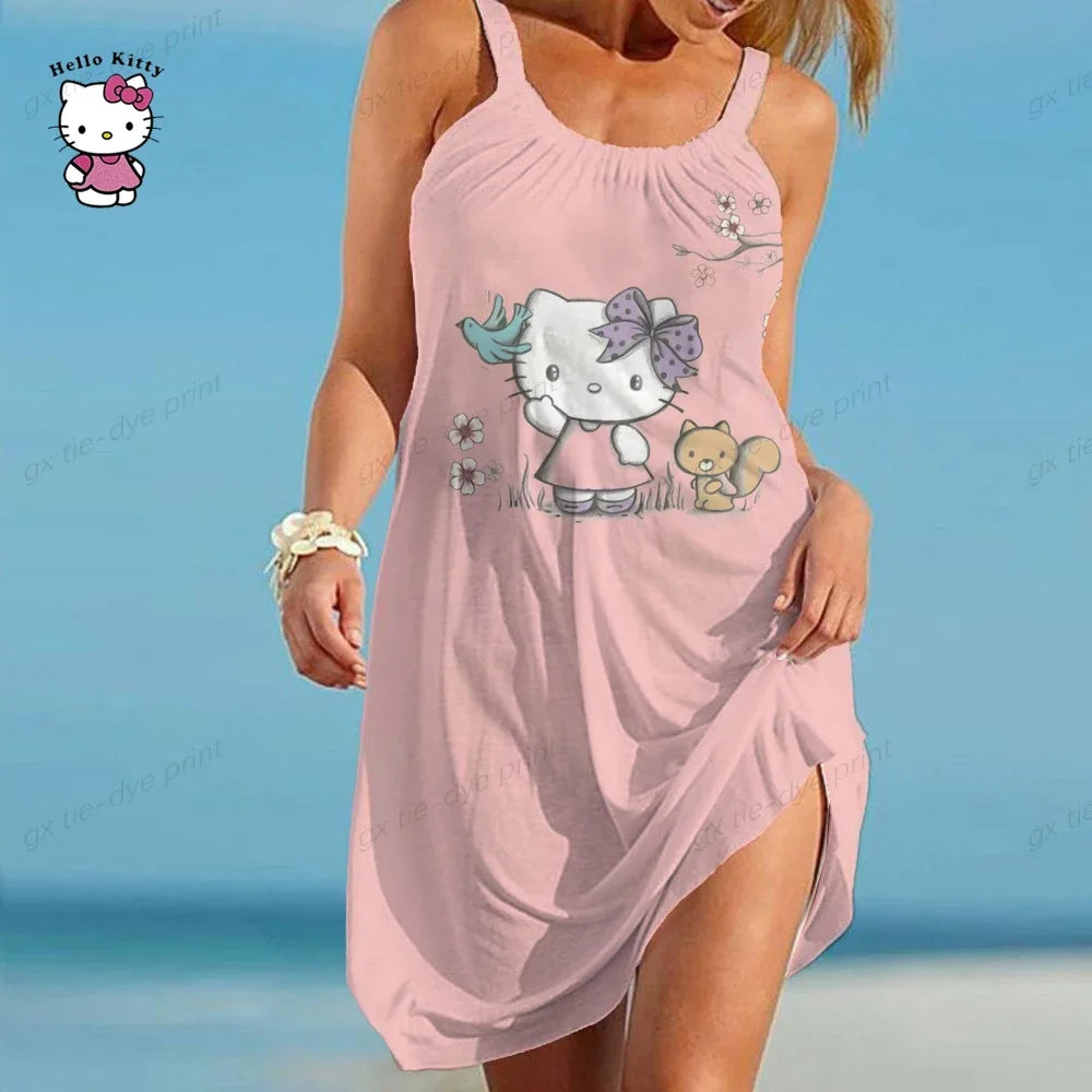 Hello Kitty Summer Women Bikini Cover Up Swimsuit Cover-Ups Bathing Suit Beachwear Tunic Beach Dress Hot Fashion Party Dress