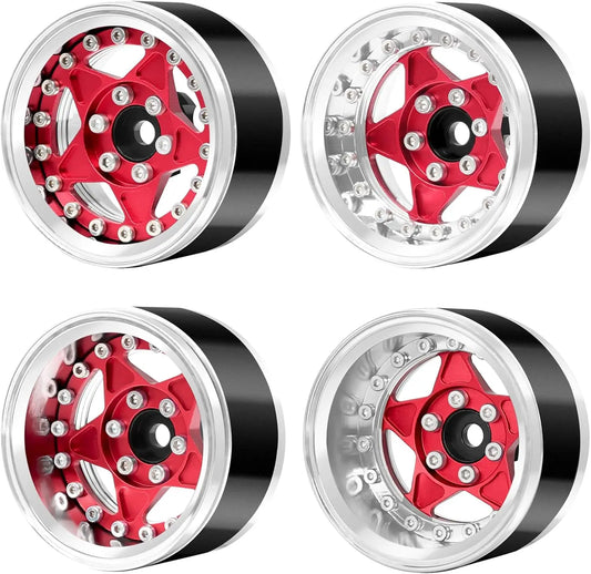 Esilun1.9 Beadlock Wheels Adjustable Offset RC Wheel Rims for 1/10 TRX4 TRX6 SCX10 GEN7 8 D90 Crawler Car(Silver/Black/Red)