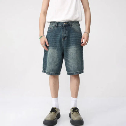 Wide Baggy Denim Shorts Men Summer Thin Solid Color Casual Loose Knee-length Pants Male Jeans Shorts Streetwear