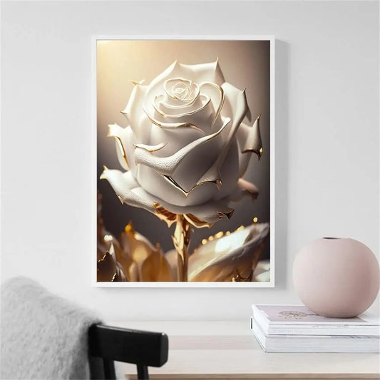 White Rose Diamond Painting Set for Adult Beginner DIY Dot Diamond Decoration Picture Art Crafts Gift