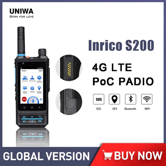 UNIWA Inrico S200 4G ZELLO Walkie Talkie Smartphone Android 7 3.1Inch 1GB 8GB Mobile Phone 4000mAh 13MP Long Range Walkie Talkie