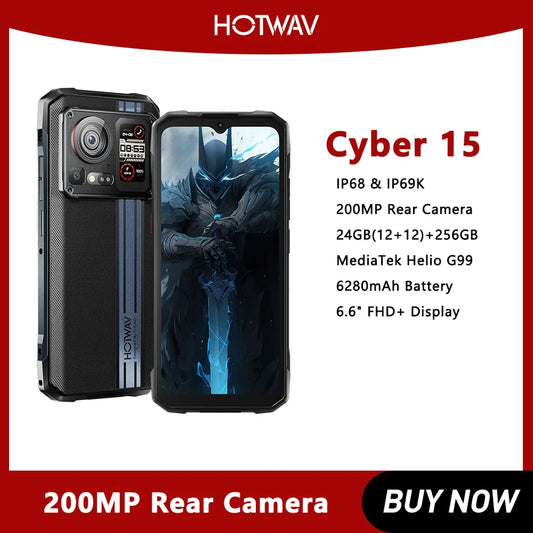 HOTWAV Cyber 15 Rugged Phone 6.6FHD+ 120Hz 200MP PixSmart G99  Smartphone 24GB 256GB Ultra-thin Mobile Phone NFC