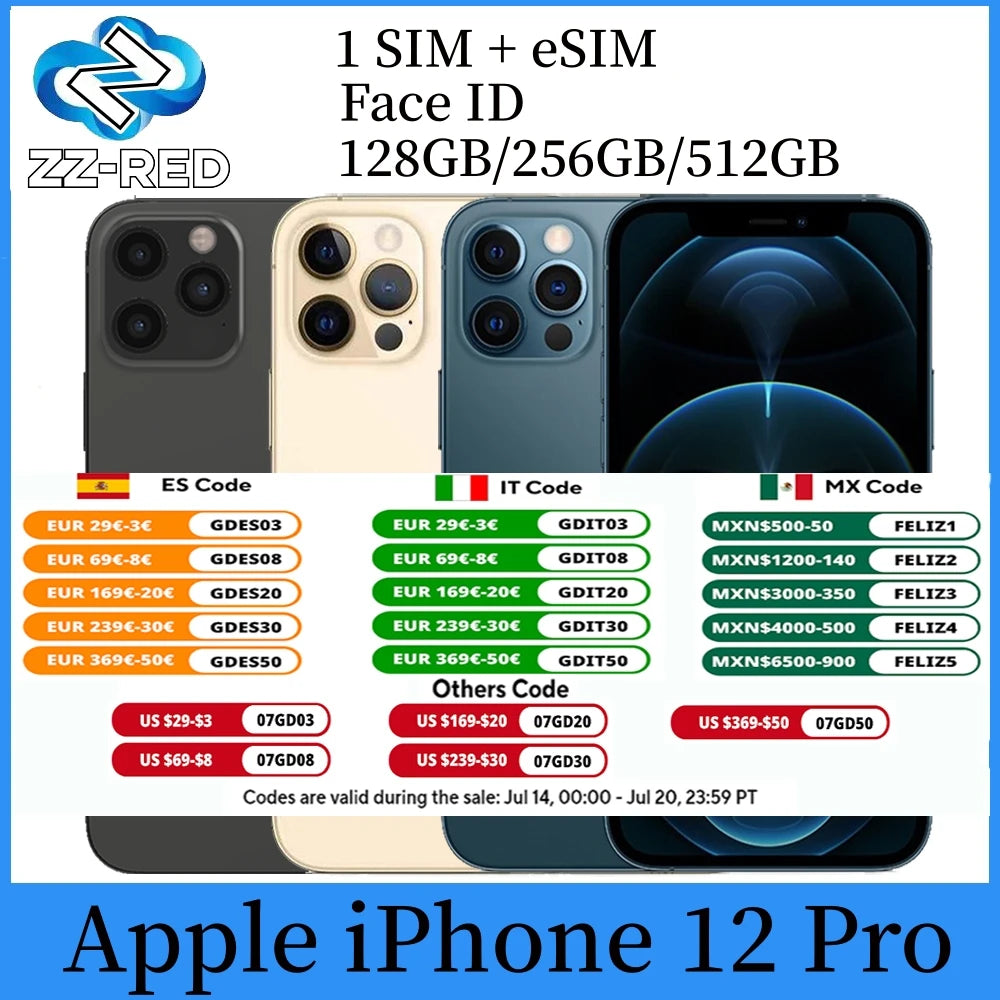 Original Apple iPhone 12 Pro 12pro Mobile 128/256/512GB ROM 6.1" OLED RAM 6GB A14 Bionic IOS Face ID NFC Unlocked 5G Cell phone