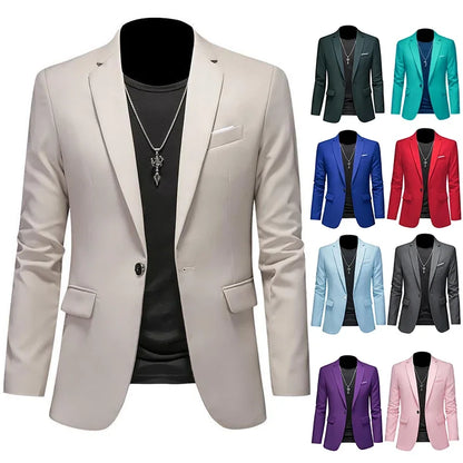 High-end Brand Men's Blazer for Weddings and Business - Solid Color Casual Suit Jacket