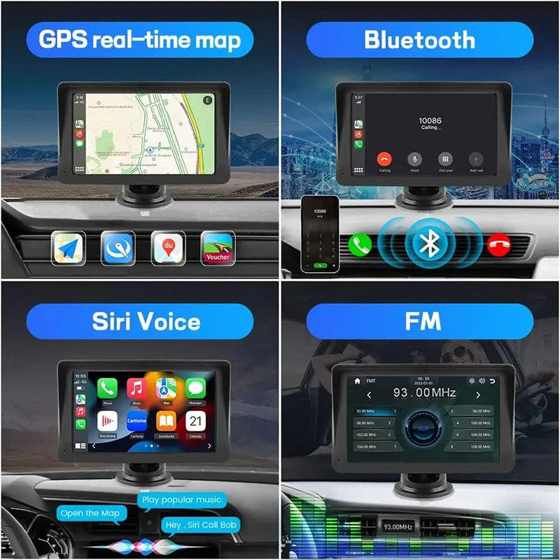 2024 CarPlay Smart AI Box: 7" Portable Car Radio with Wireless CarPlay, Android Touch Screen Video Player - Universal Fit for All Vehicles