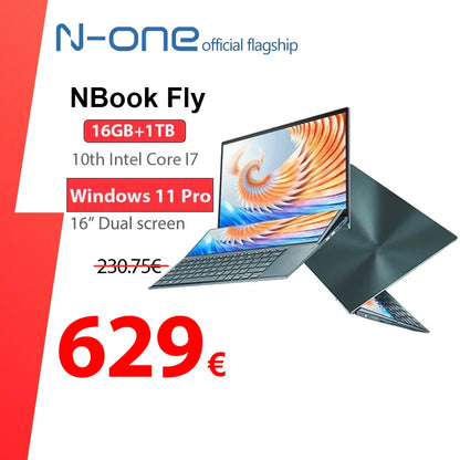 N-one Nbook Fly Laptops 16GB+1T Intel Windows 11 Pro Double Screen 16''+14'' Touch pad Office Study Computer