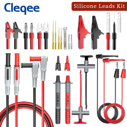 Cleqee P1300SDL Silicone Test Lead kit 4mm Banana Plug Cable Test Hook Clip Multimeter Probe Alligator Clip Automotive Tool Kit