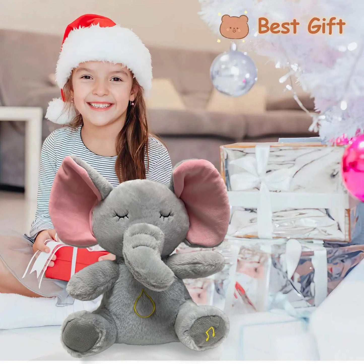 Breathing Elephant Sleep Plush Toy Playmate Baby Plush Toy with Light Sound Newborn Sensory Comfortable Baby Birthday Gift