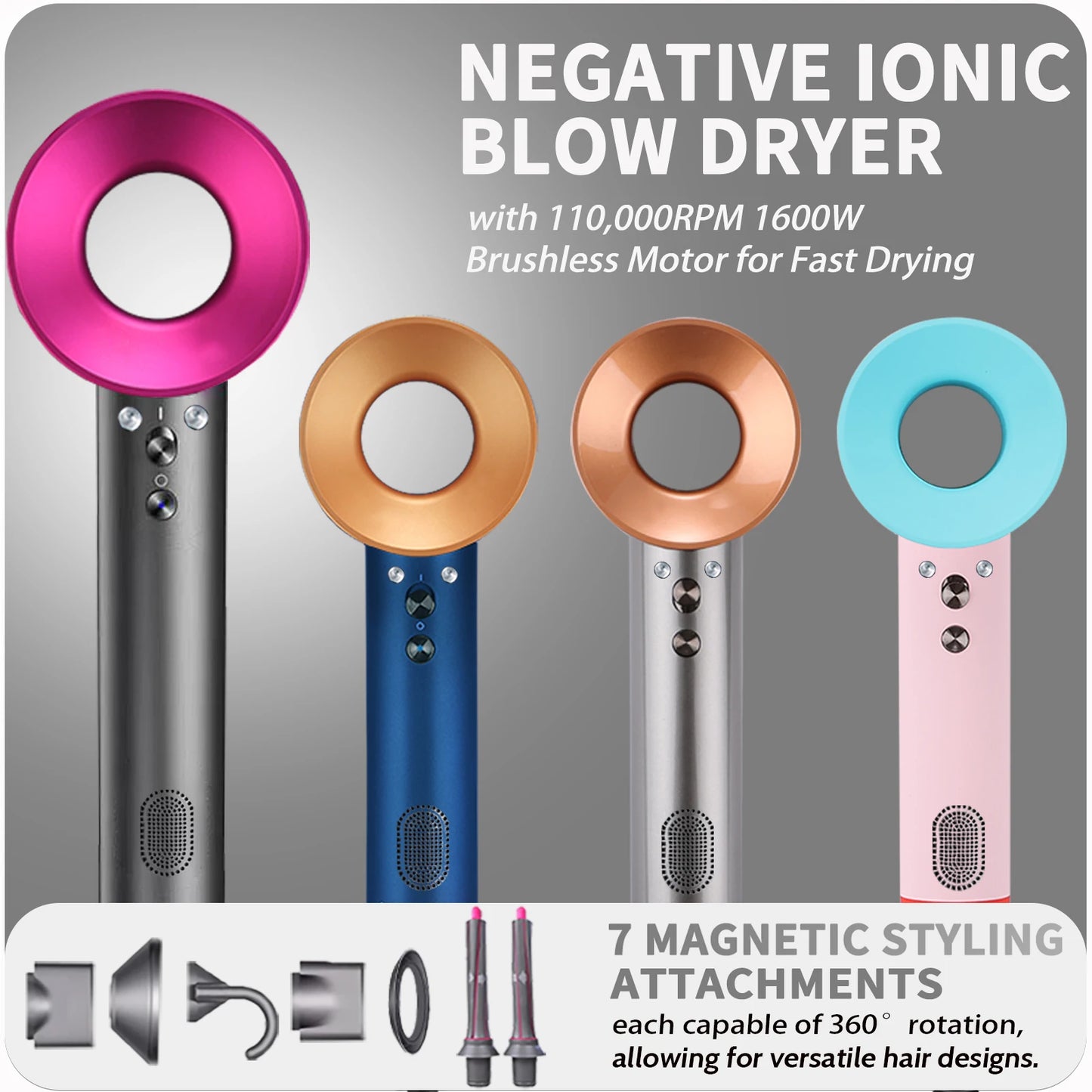 Professinal Leafless Hair Dryer Negative Lon Hair Care Quick Dry Home Powerful Hairdryer Constant 200 Million Anion Blow Dryer