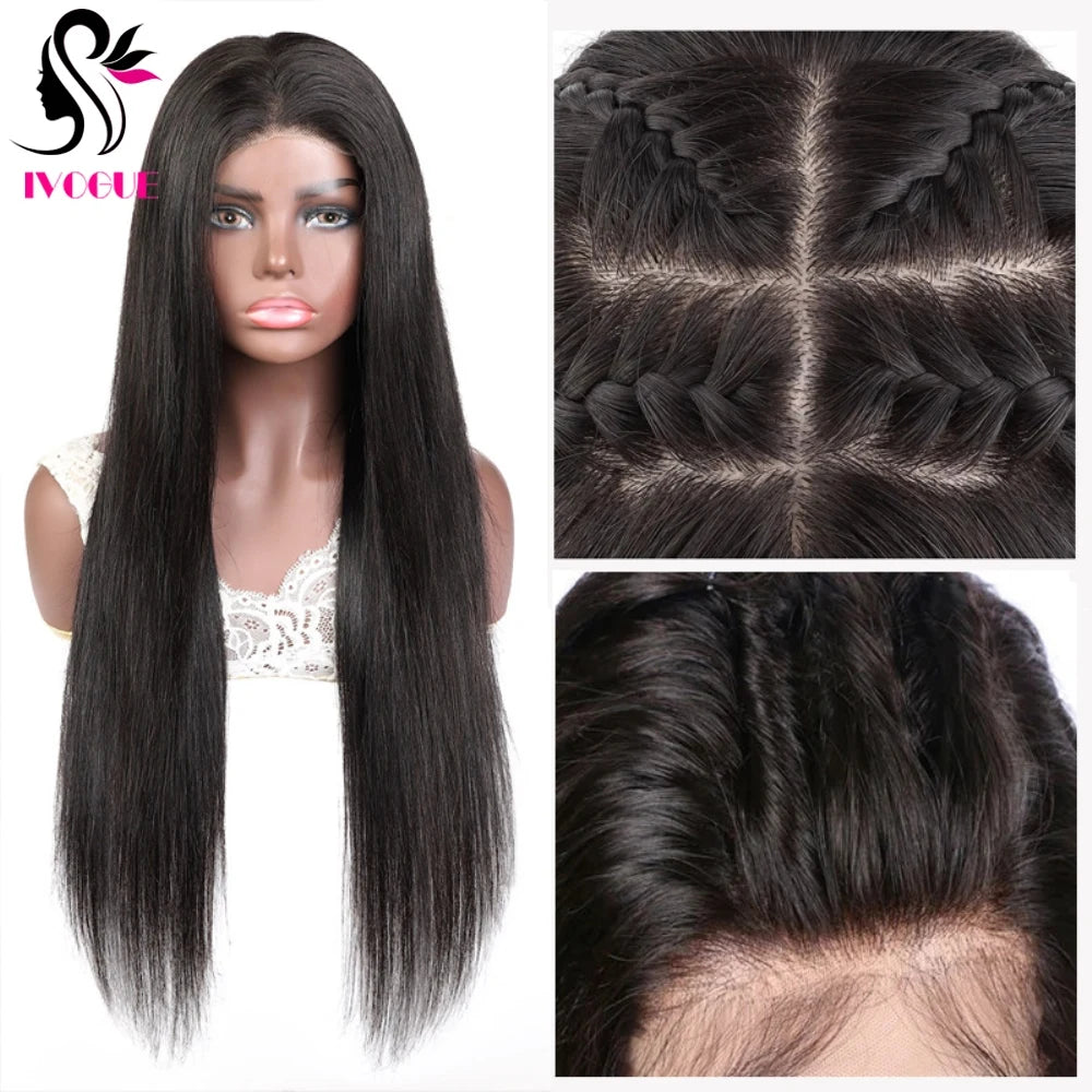 Long Silk Base Full Lace Wig 5”x4.5“ Silk Top Human Hair Wig Straight European Remy Glueless Transparent Lace Wig for Women