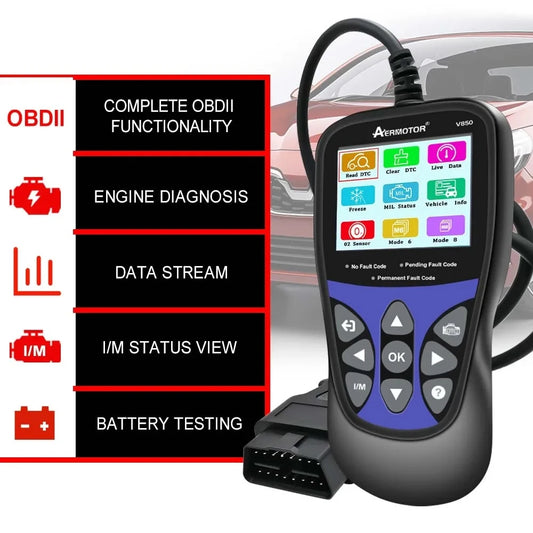 AERMOTOR V850 Car Diagnostic Scanner LED Display OBD2 Scanner Battery Tester Engine Check Code Reader Multi-functional PK KW850