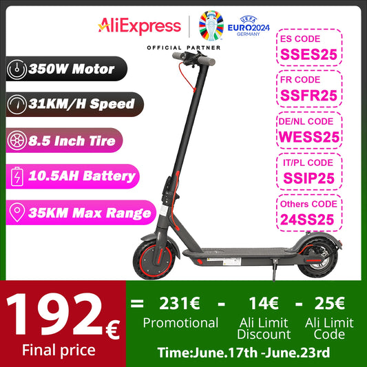 AOVOPRO ES80 Electric Scooter 350W Motor 10.5AH Battery 31KM/H Max Speed 35KM Super Range 8.5Inch Folding Adults APP Scooter