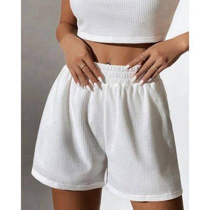 Girls' Fresh and Sweet Shorts Set 2023 Summer Casual Women's Knitted Rib Sleeveless U-neck Top and Shorts Two Piece Set