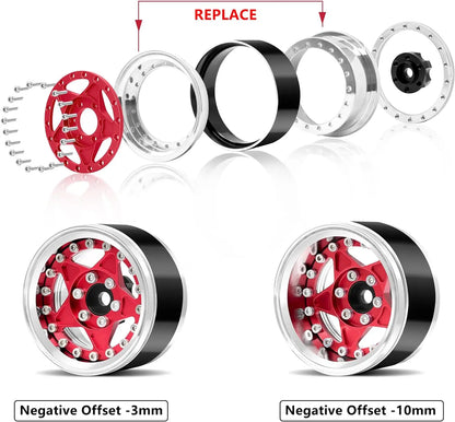 Esilun1.9 Beadlock Wheels Adjustable Offset RC Wheel Rims for 1/10 TRX4 TRX6 SCX10 GEN7 8 D90 Crawler Car(Silver/Black/Red)