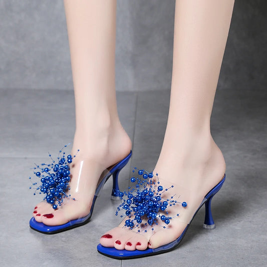 2023Transparent PVC Sandals Women Square Head Clear Crystal Cup High Heel Stilettos Sexy Pumps Summer Shoes Peep Toe Women Pumps