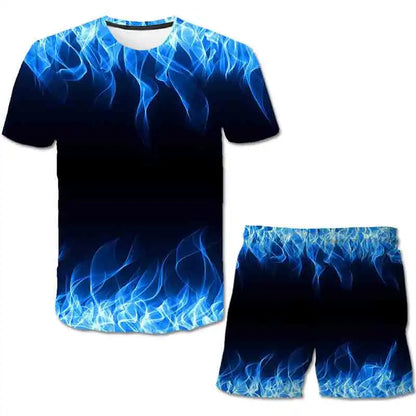 Boys Girls Flame Clothes Sets Summer 3D Printed T Shirts + Short Trousers 2PCS/Suits Birthday Party Gifts Casual Costume Outfits