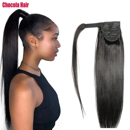 Chocola 100% Brazilian Human Remy Hair Extensions 16"-20" Magic Wrap Ponytail 60g Clip In Horsetail Stragiht