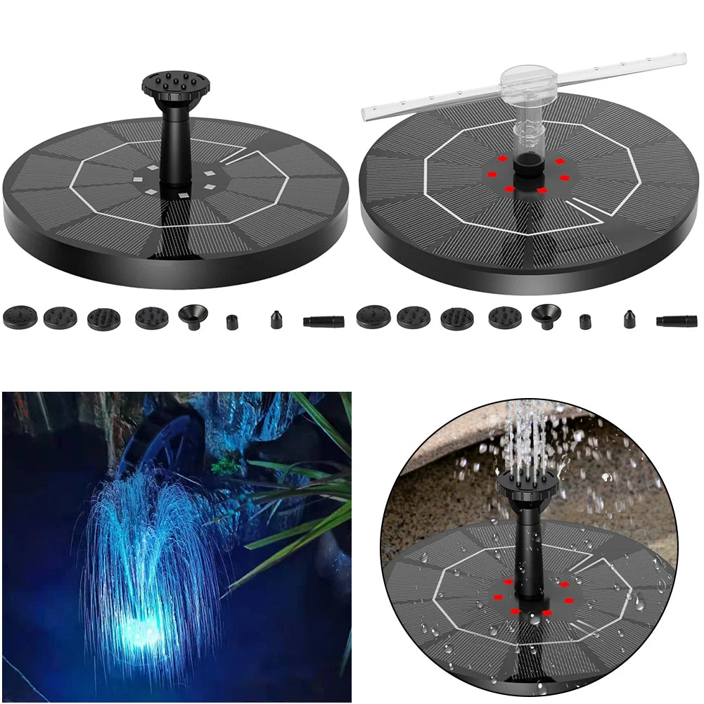 2.2W Solar Bird Bath Fountain 120L/H Solar Floating Water Fountain Pump with 6 Nozzles&Color LED Light for Water Feature Outdoor