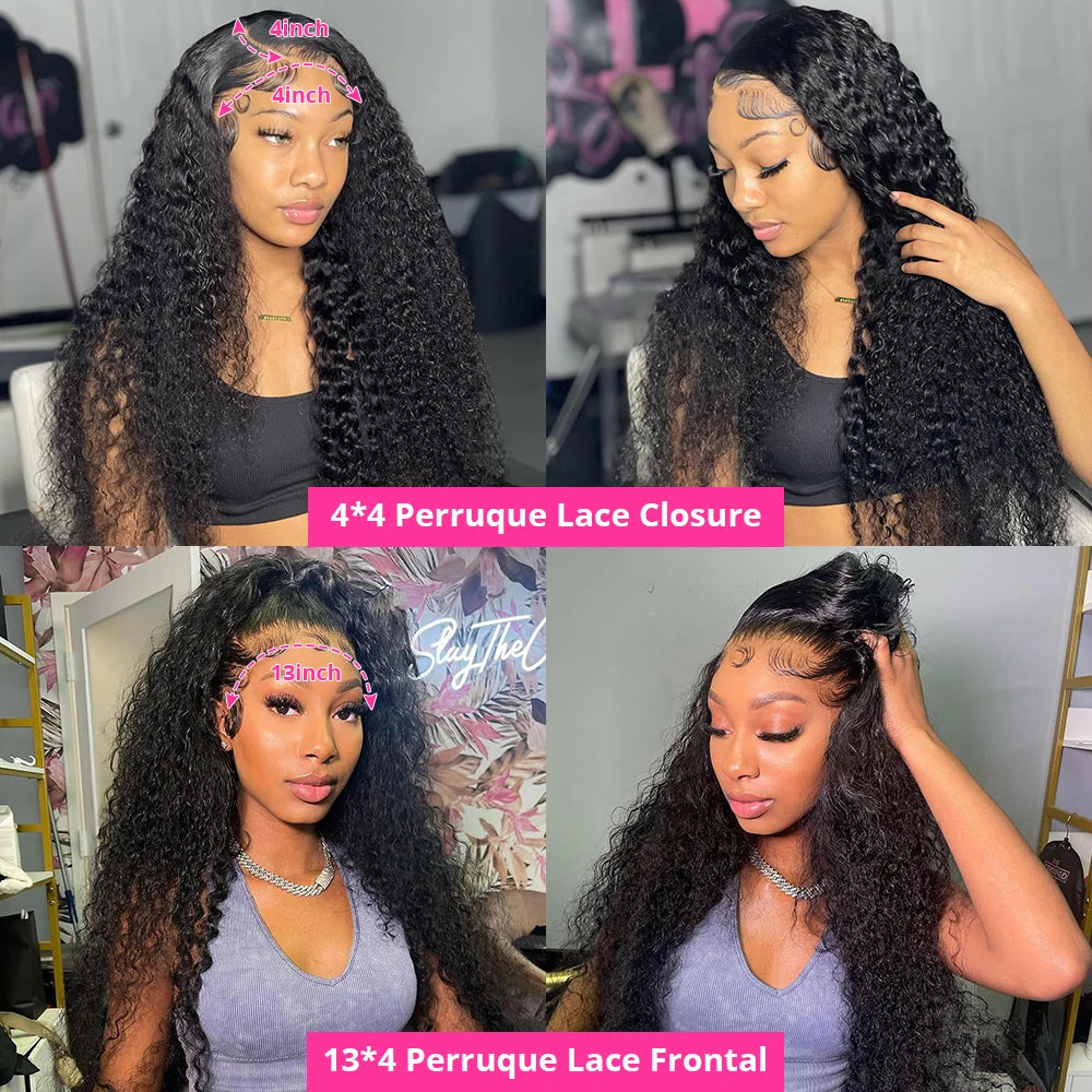 Wigs Brazilian Kinky Curly Human Hair Wigs 180% Density Pre Plucked 13x4 Lace Frontal Wig  Remy Hair Deep Curly Lace Front Wigs