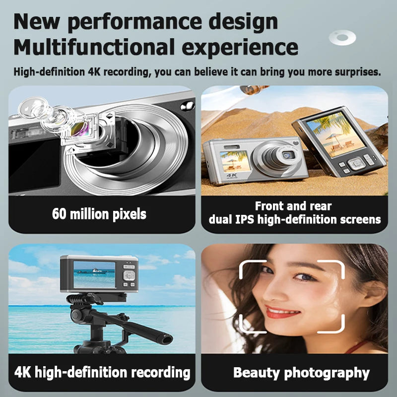 High-Definition Dual Screen Digital Camera 4K Telescopic Lens 16x Optical Zoom Waterproof Camera Selfie Beauty Home Camera