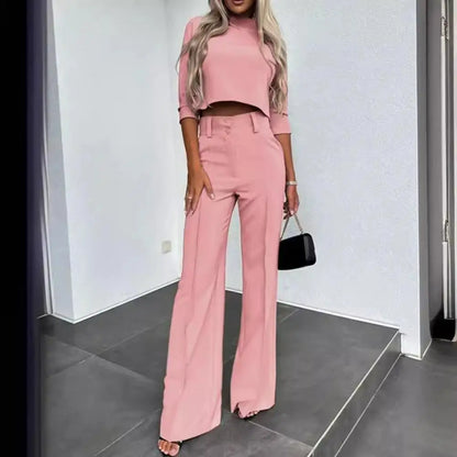 Slim Fit Top Wide Leg Pants Set Elegant Women's Business Suit Set with Slim Fit Top Wide Leg Trousers Professional for Work