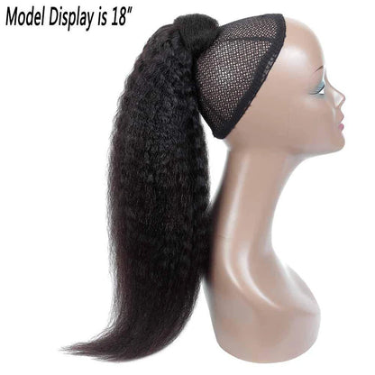 Maxine Kinky Straight Drawstring Ponytail Human Hair Extension Wrap Around Ponytail Long Pony Tail Clip in Hairpiece For Woman