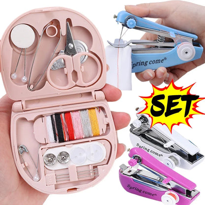 Mini Manual Sewing Machine Kits Portable Hand Stitcher Sewing Machine Repairing Tool For Fabric Cloth Household DIY Sewing Craft